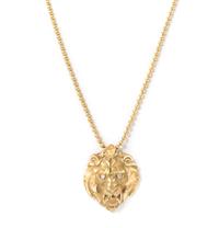 A 14 Karat Yellow Gold and Diamond Lion Pendant Necklace, 10.50 dwts.