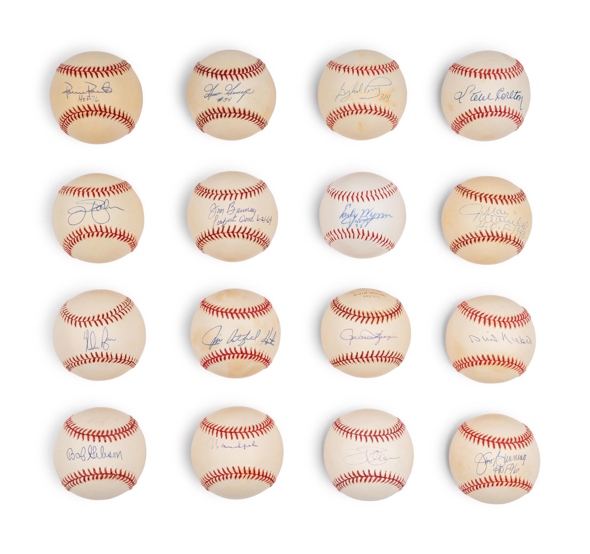 A Large Group of Hall of Fame Pitcher Single Signed Autograph Baseballs,