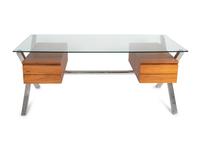 A Contemporary Walnut, Steel and Glass Desk — DESIGNED BY EMILIANO, 20TH CENTURY