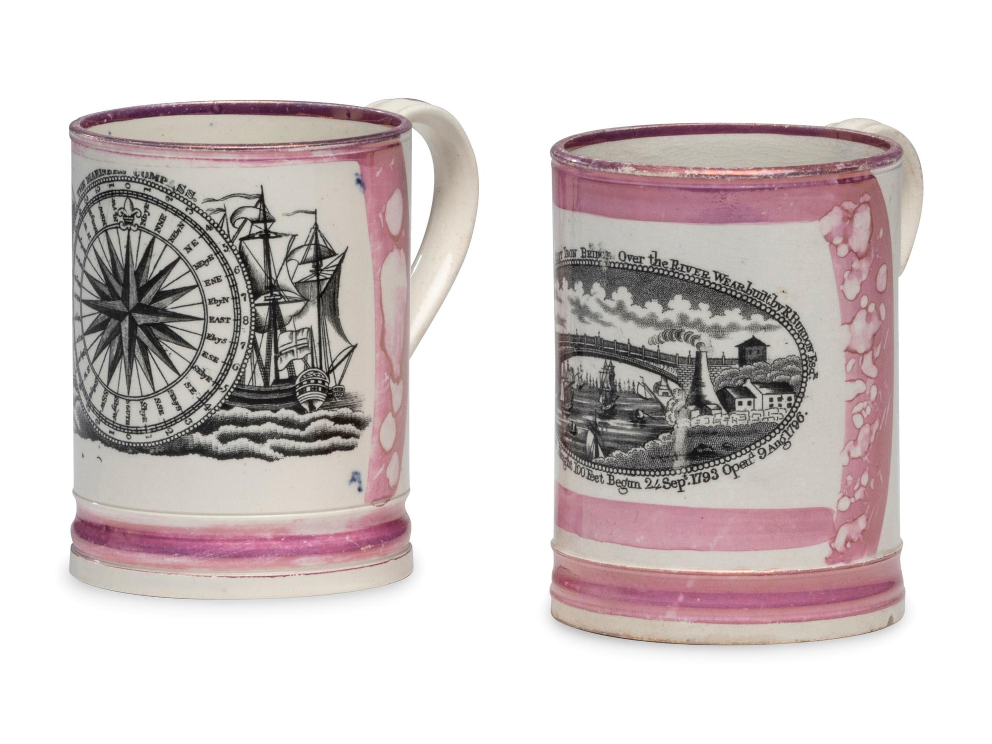 Two Sunderland Luster Frog Mugs