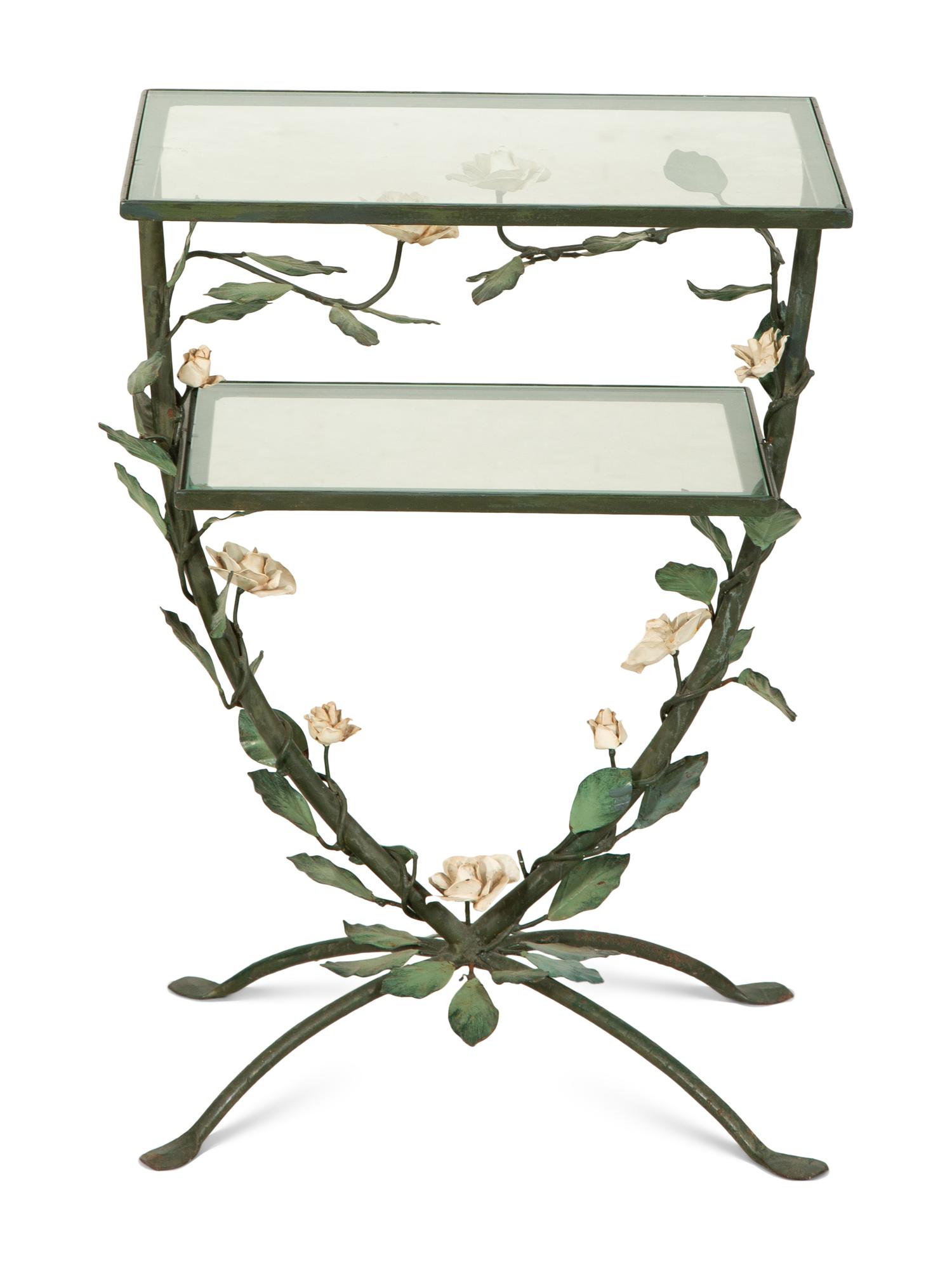 A Tole Peinte Two-Tiered Glass Accent Table