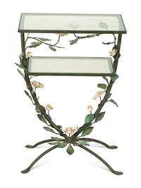 A Tole Peinte Two-Tiered Glass Accent Table
