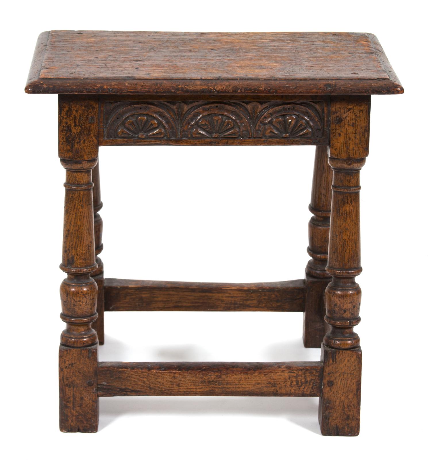 A Jacobean Style Carved Oak Footstool — 19TH CENTURY