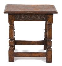 A Jacobean Style Carved Oak Footstool — 19TH CENTURY