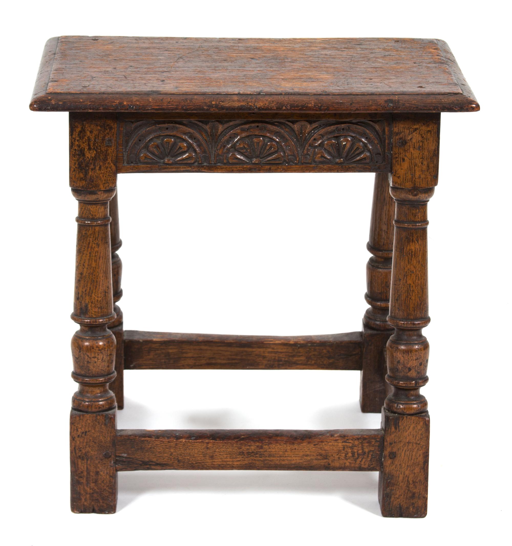 A Jacobean Style Carved Oak Footstool — 19TH CENTURY
