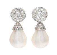 A Pair of 14 Karat White Gold and Diamond Convertible Day/Night Drop Earrings, 12.20 dwts.