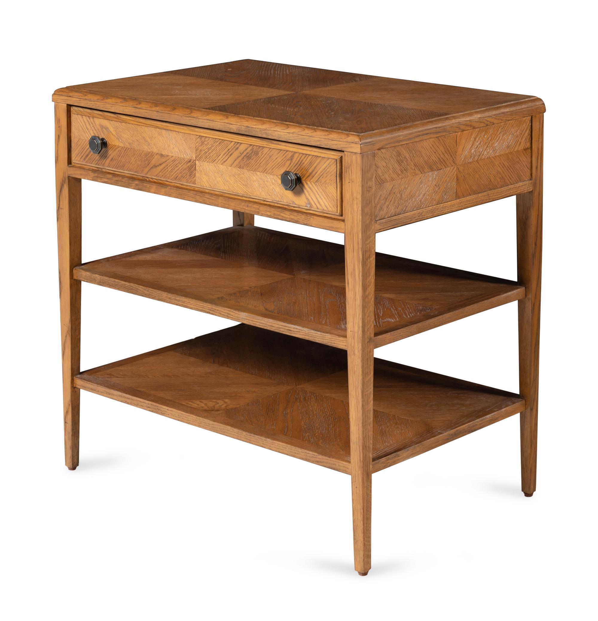 A Pair of Theodore Alexander Oak Nova Two-Tier Nightstands