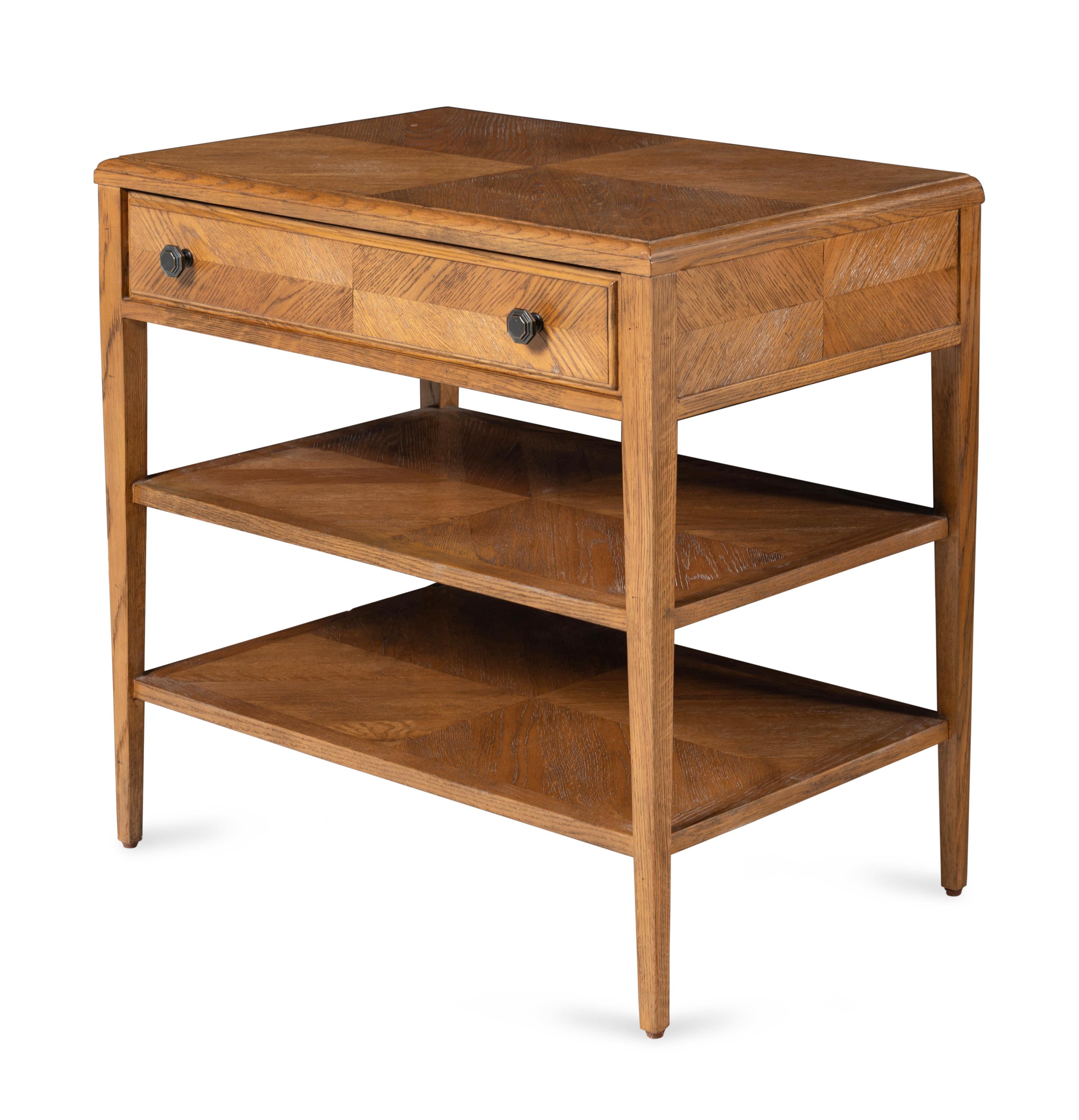A Pair of Theodore Alexander Oak Nova Two-Tier Nightstands