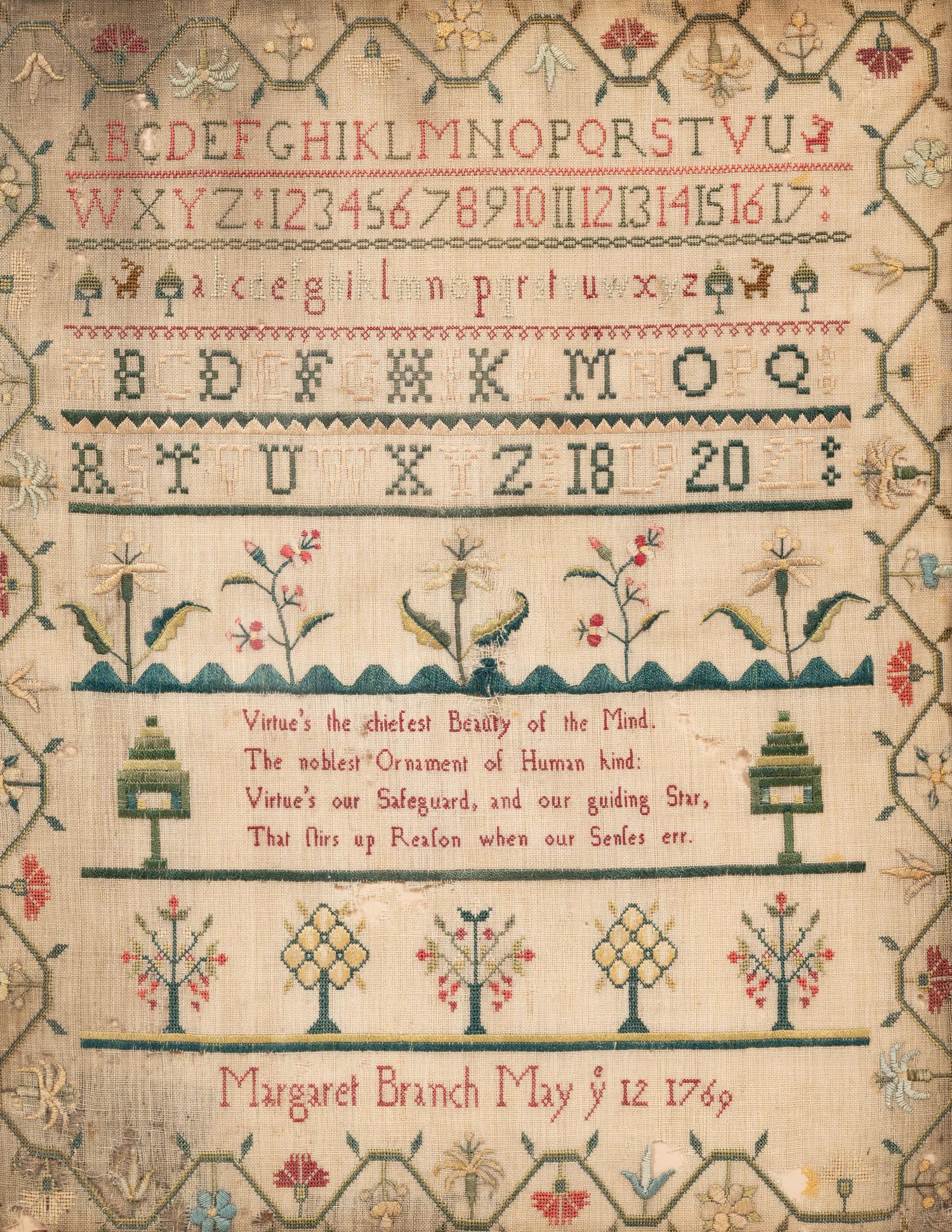 An English Needlework Embroidered Schoolgirl’s Sampler