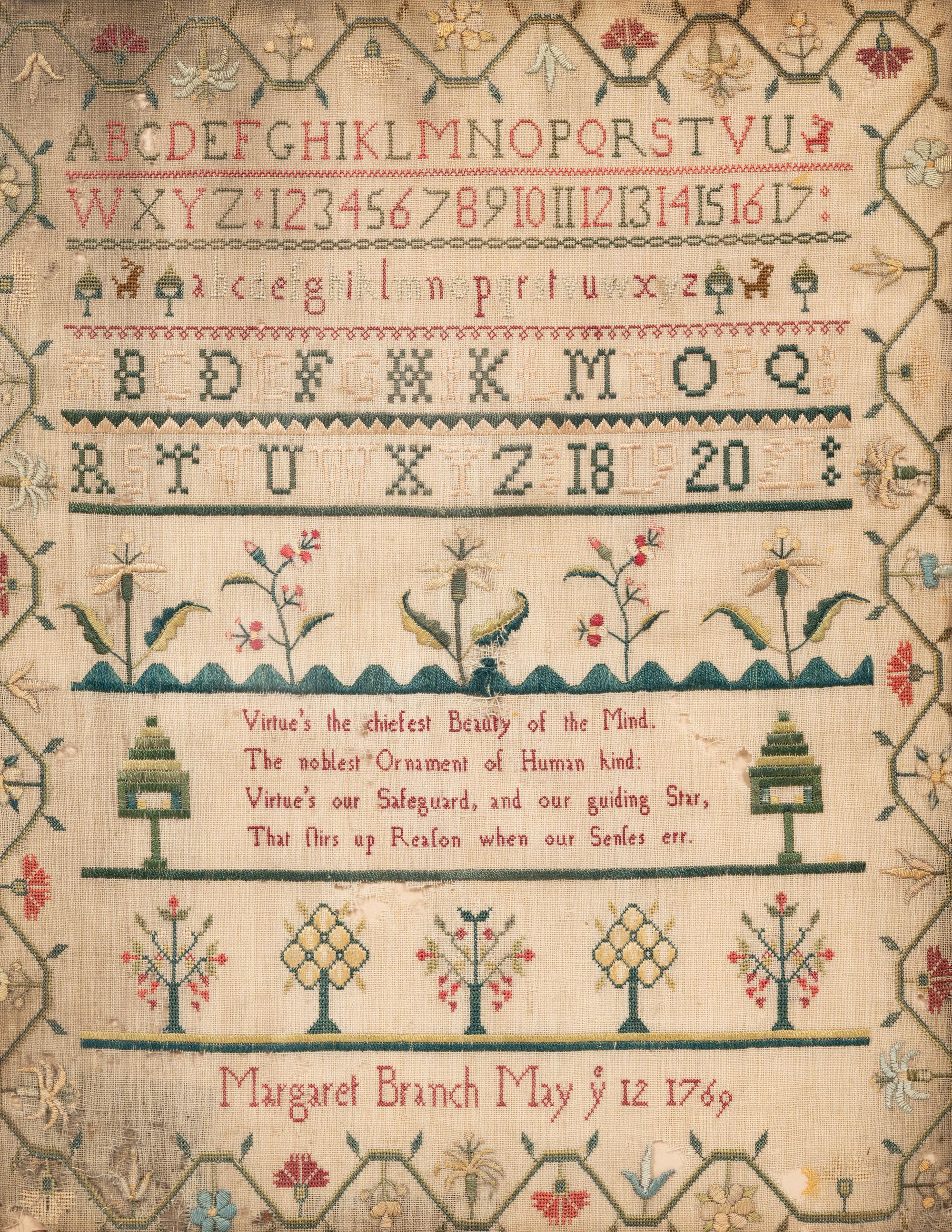 An English Needlework Embroidered Schoolgirl’s Sampler