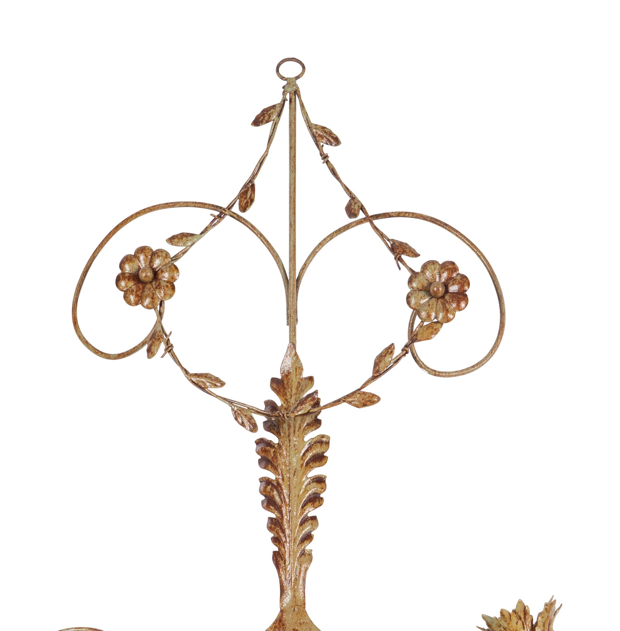 A Pair of Painted Tôle Three-Light Sconces