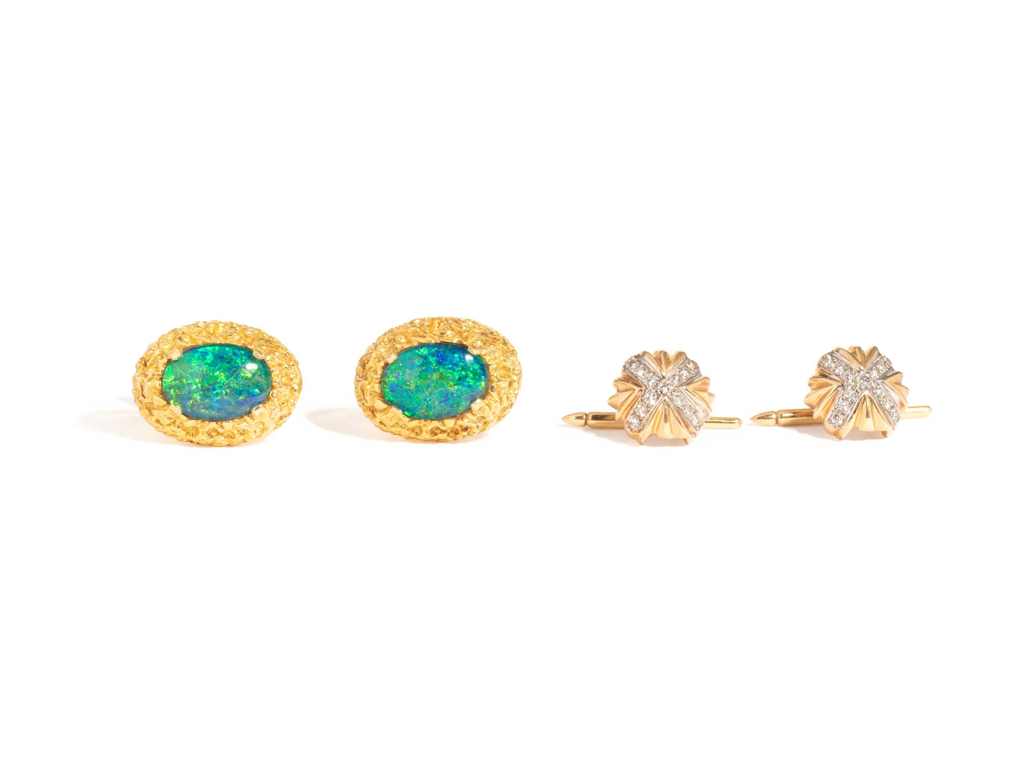 COLLECTION OF OPAL AND DIAMOND CUFFLINKS