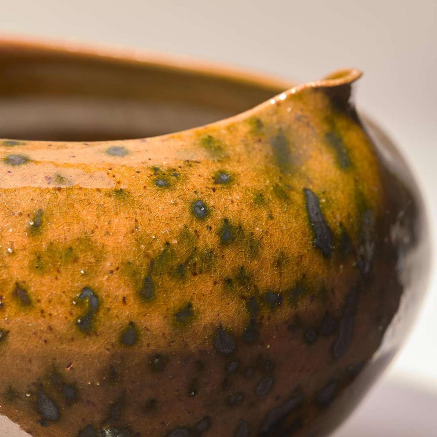 George Ohr (American, 1857-1918) Pitcher in Spotted Olive and Speckled Brown Glaze, Biloxi, Mississippi, USA, circa 1897-1900