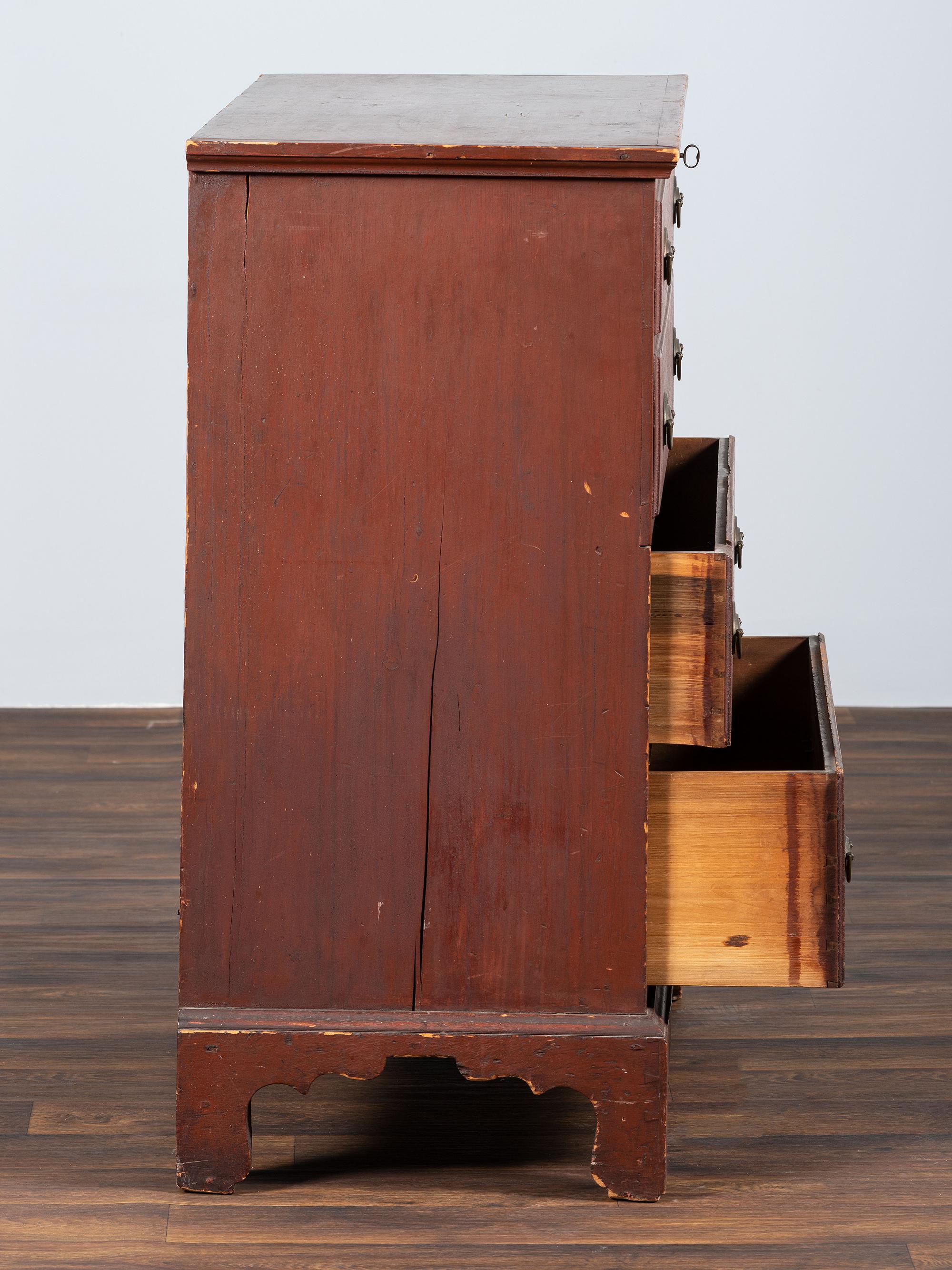 A Chippendale Red-Painted Pine Two Drawer Blanket Chest, or Mule Chest