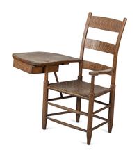 A Grain Paint Decorated Woven Reed-Seat Ladder-Back Writing Armchair