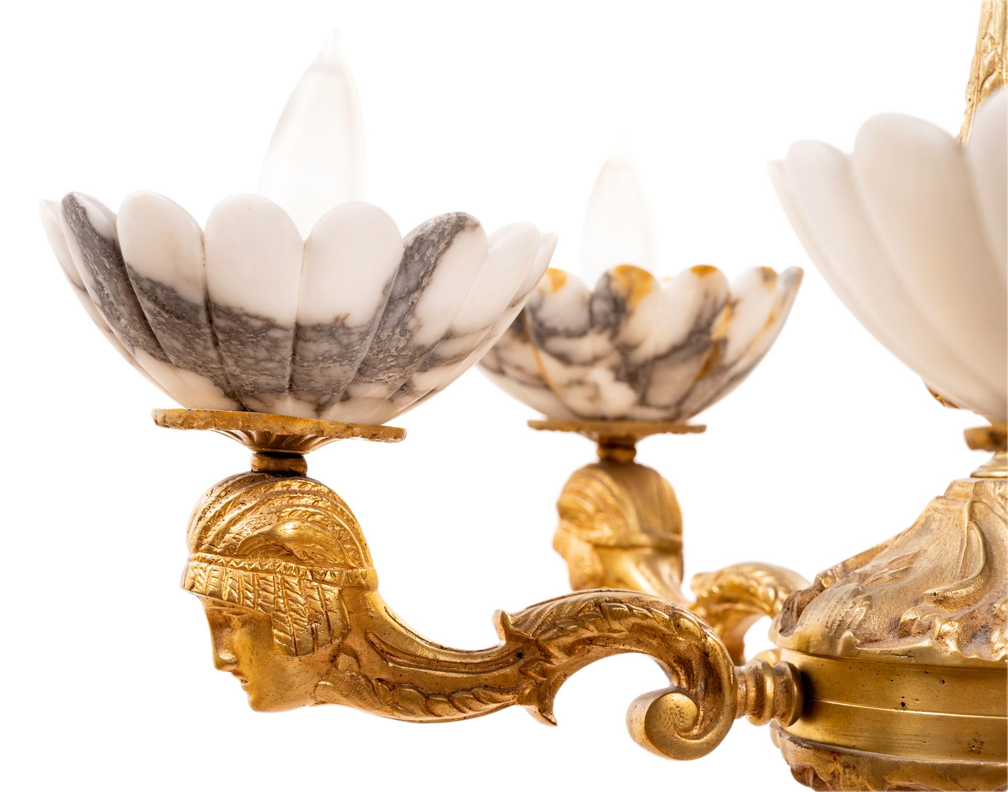 An Empire Style Gilt Bronze and Alabaster Five-Light Chandelier