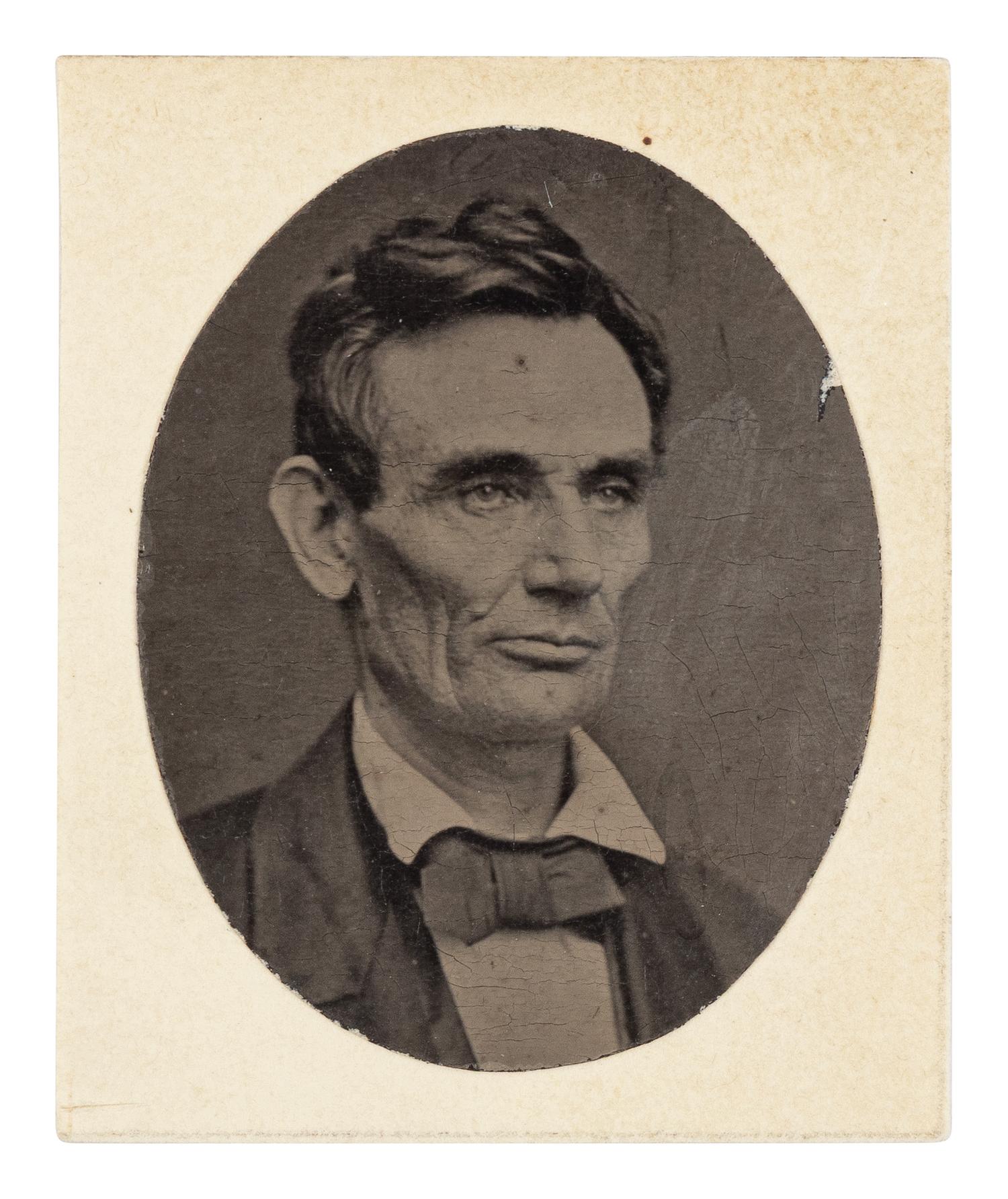 [LINCOLN-DOUGLAS DEBATES]. A pair of miniature photographs of Abraham Lincoln and Stephen A. Douglas, ca. 1860.