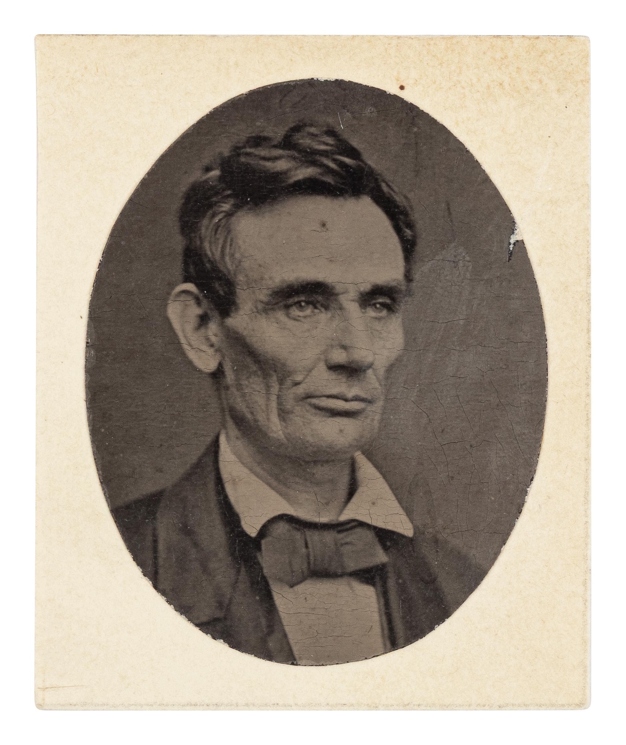 [LINCOLN-DOUGLAS DEBATES]. A pair of miniature photographs of Abraham Lincoln and Stephen A. Douglas, ca. 1860.