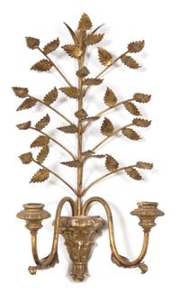 A Louis XV Style Gilt Metal Two-Light Wall Sconce Height 17 inches. — 19TH CENTURY