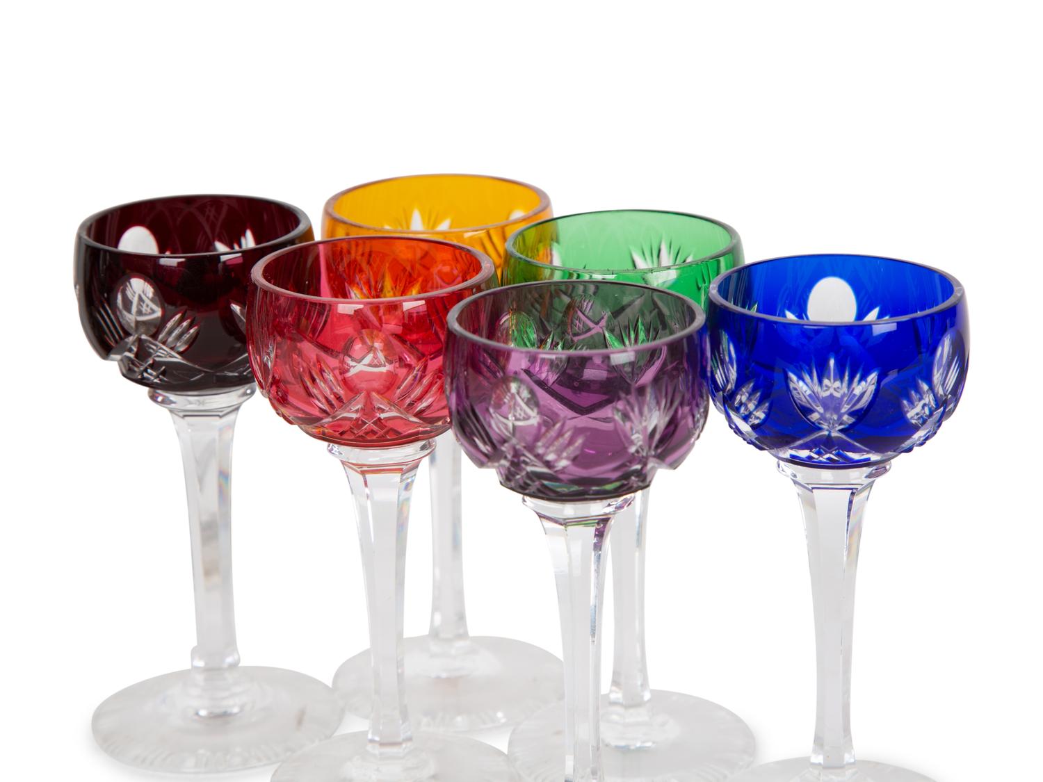 A Set of Six Cut-to-Clear Glass Cordials and a Cut-to-Clear Glass Decanter