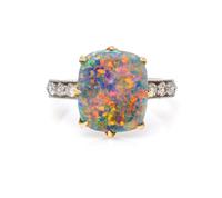 An Edwardian Platinum Topped Gold, Black Opal and Diamond Ring, Tiffany & Co., Circa 1905, 2.70 dwts.