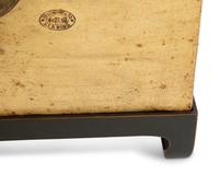 A Chinese Parchment Leather Bound Trunk with Brass Mounts and Handles