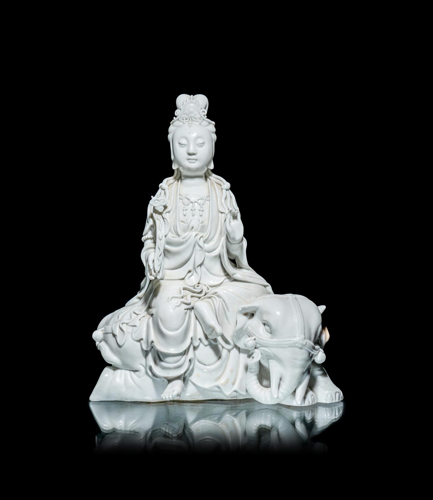 A Pair of Chinese Blanc-de-Chine Porcelain Figures of Guanyin