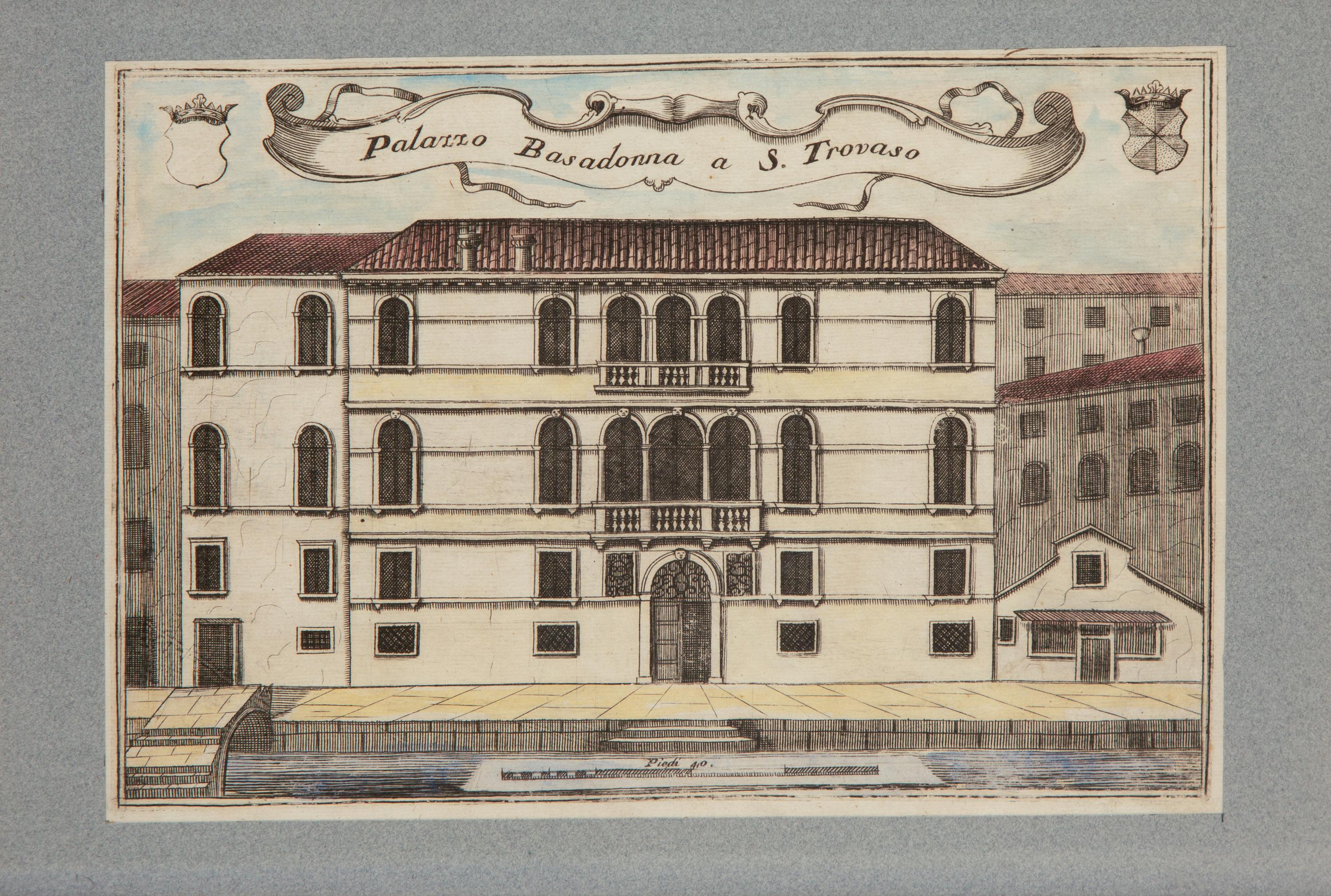 A Set of Nine Italian Hand-Colored Engravings Depicting Venetian Palaces