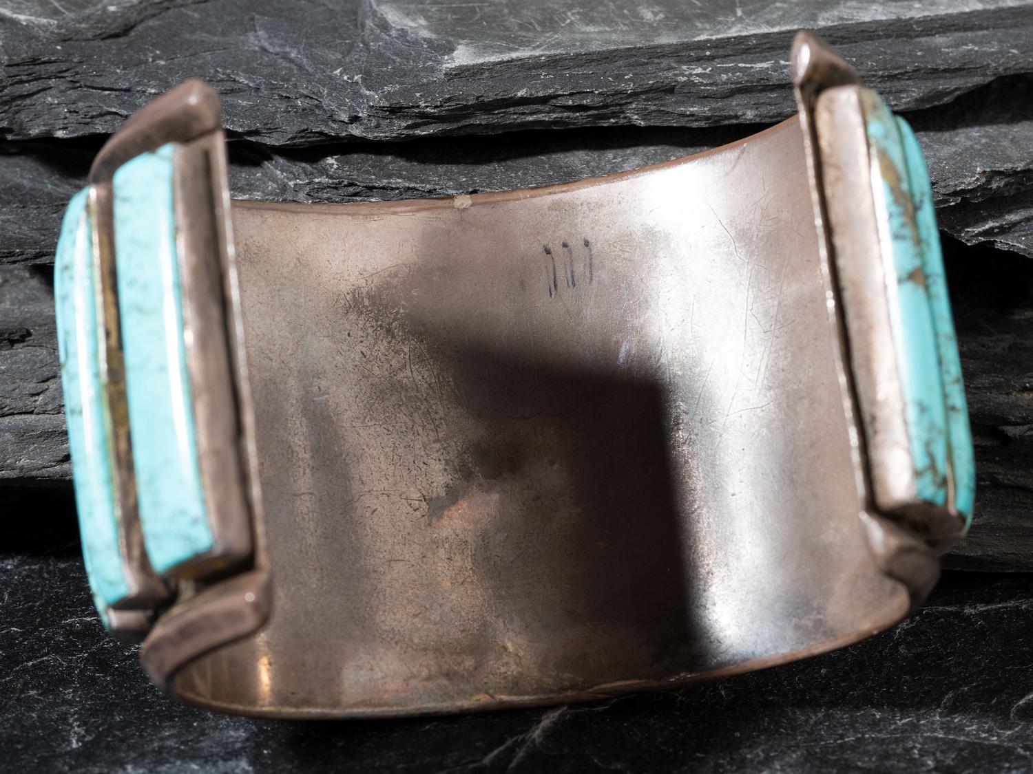 Navajo Wide Silver and Turquoise Cuff Bracelet