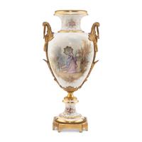 A Sèvres Style Gilt Bronze Mounted Porcelain Urn