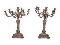 A Pair of English Silver on Copper Seven-Light Candelabra — 19TH CENTURY