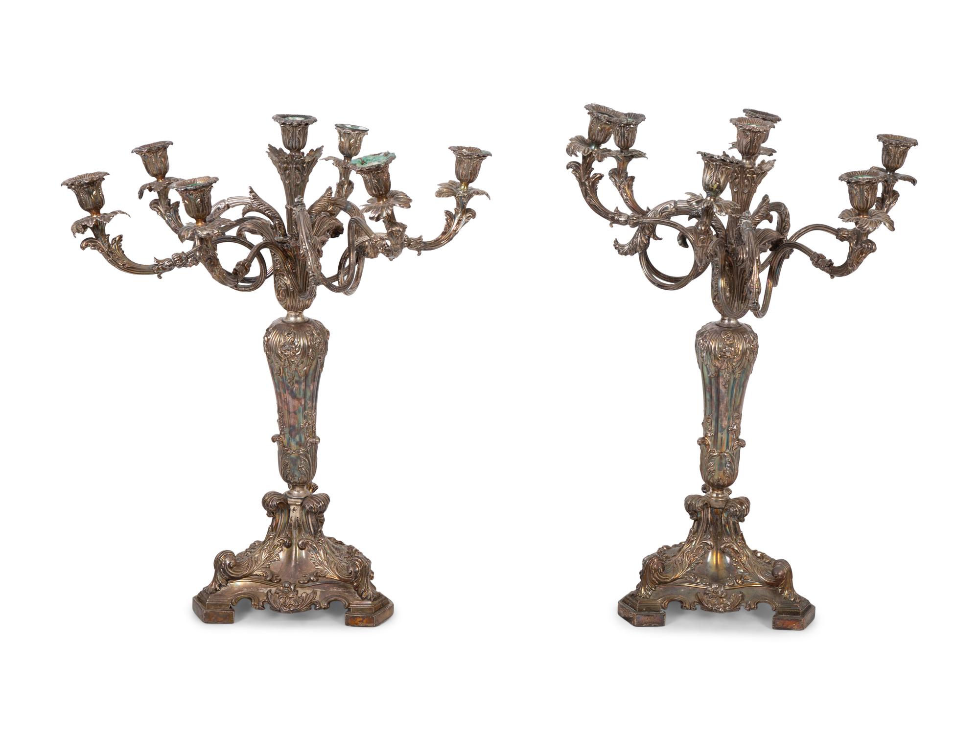 A Pair of English Silver on Copper Seven-Light Candelabra — 19TH CENTURY