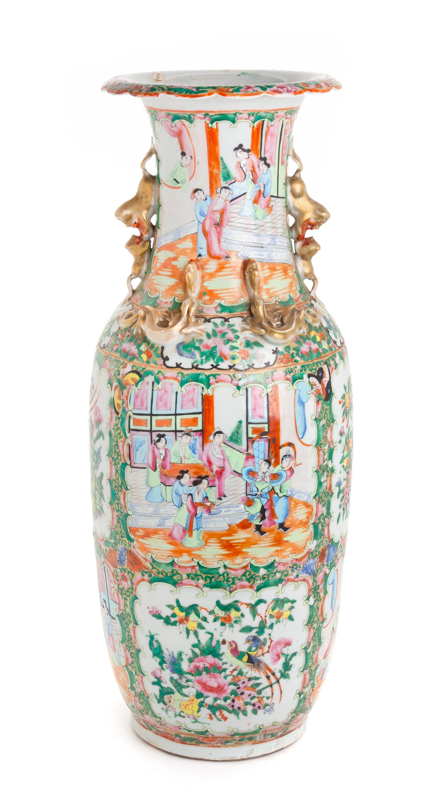 A Chinese Rose Medallion Porcelain Vase Height 24 inches. — 19TH CENTURY