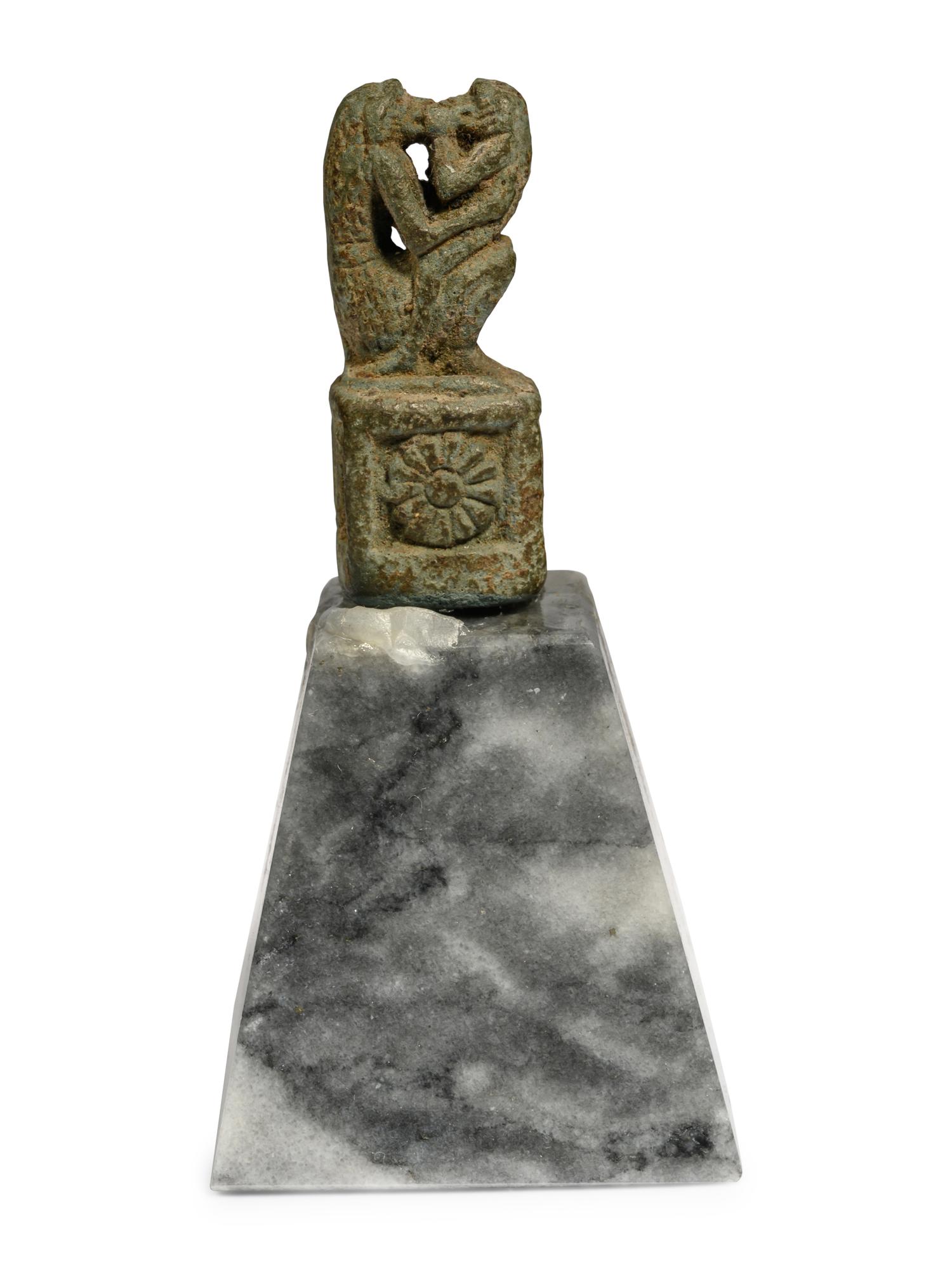 An Egyptian Faience of Kissing Baboons Amulet
