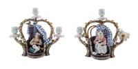 A Pair of Continental Porcelain Three-Light Figural Candelabra Height 9 3/4 inches. — 19TH CENTURY