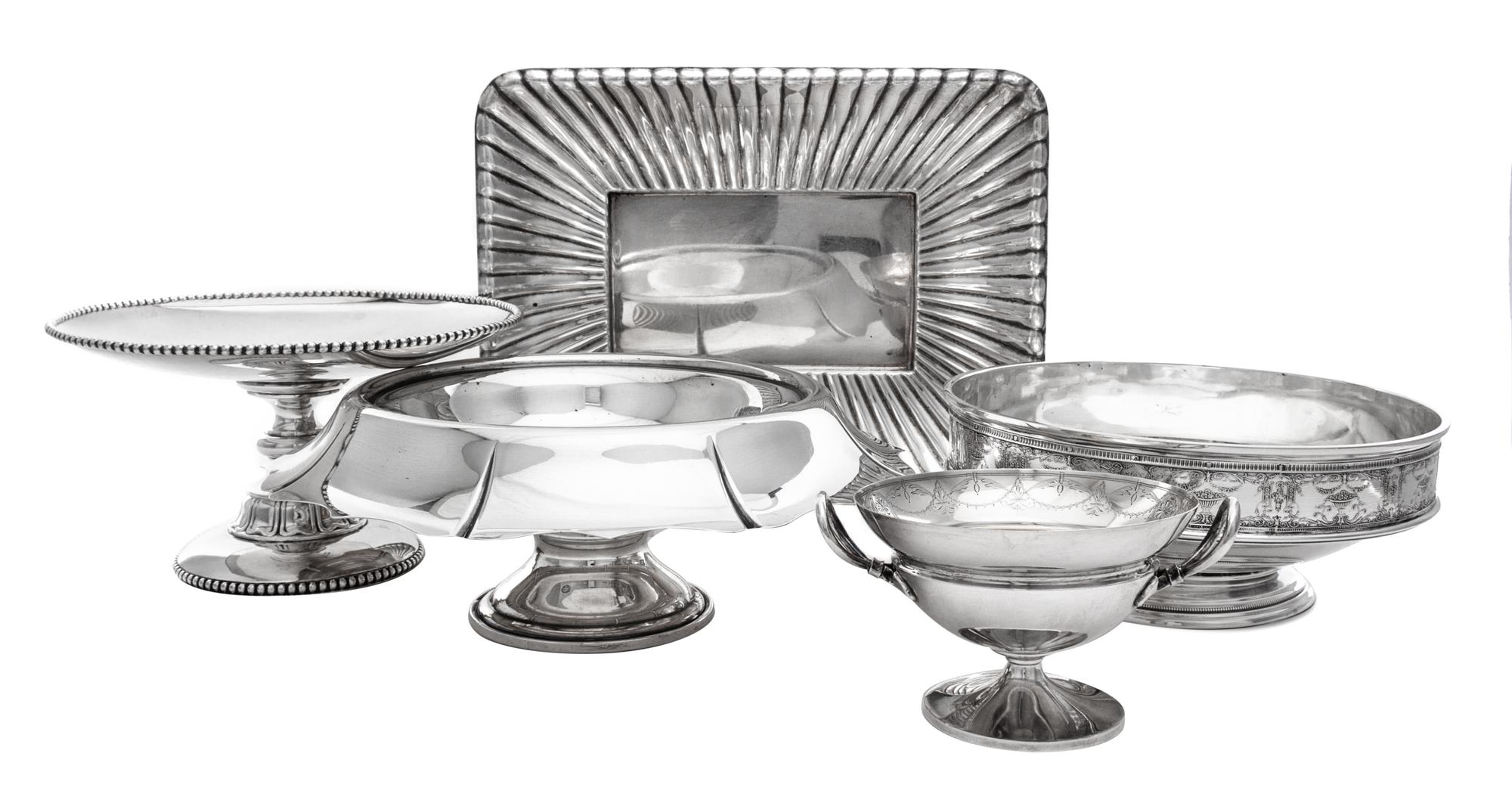 A Group of American Silver Table Articles, Various Makers, comprising a fluted rectangular dish, Reed & Barton, Taunton, MA, 1952; a ce