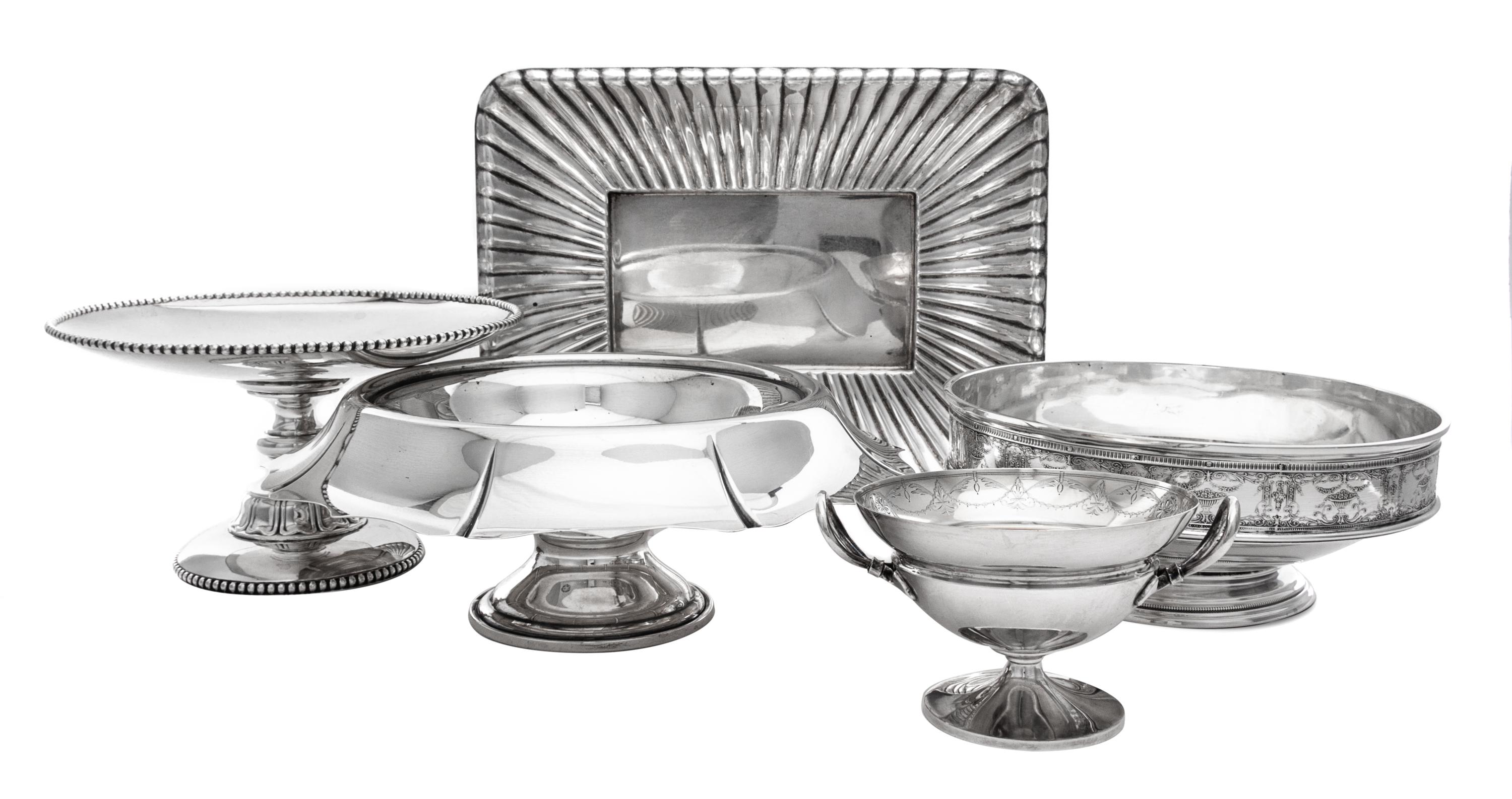 A Group of American Silver Table Articles, Various Makers, comprising a fluted rectangular dish, Reed & Barton, Taunton, MA, 1952; a ce