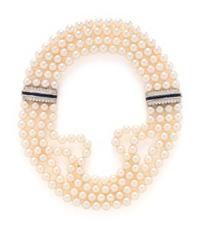 CULTURED PEARL, DIAMOND, AND SAPPHIRE NECKLACE