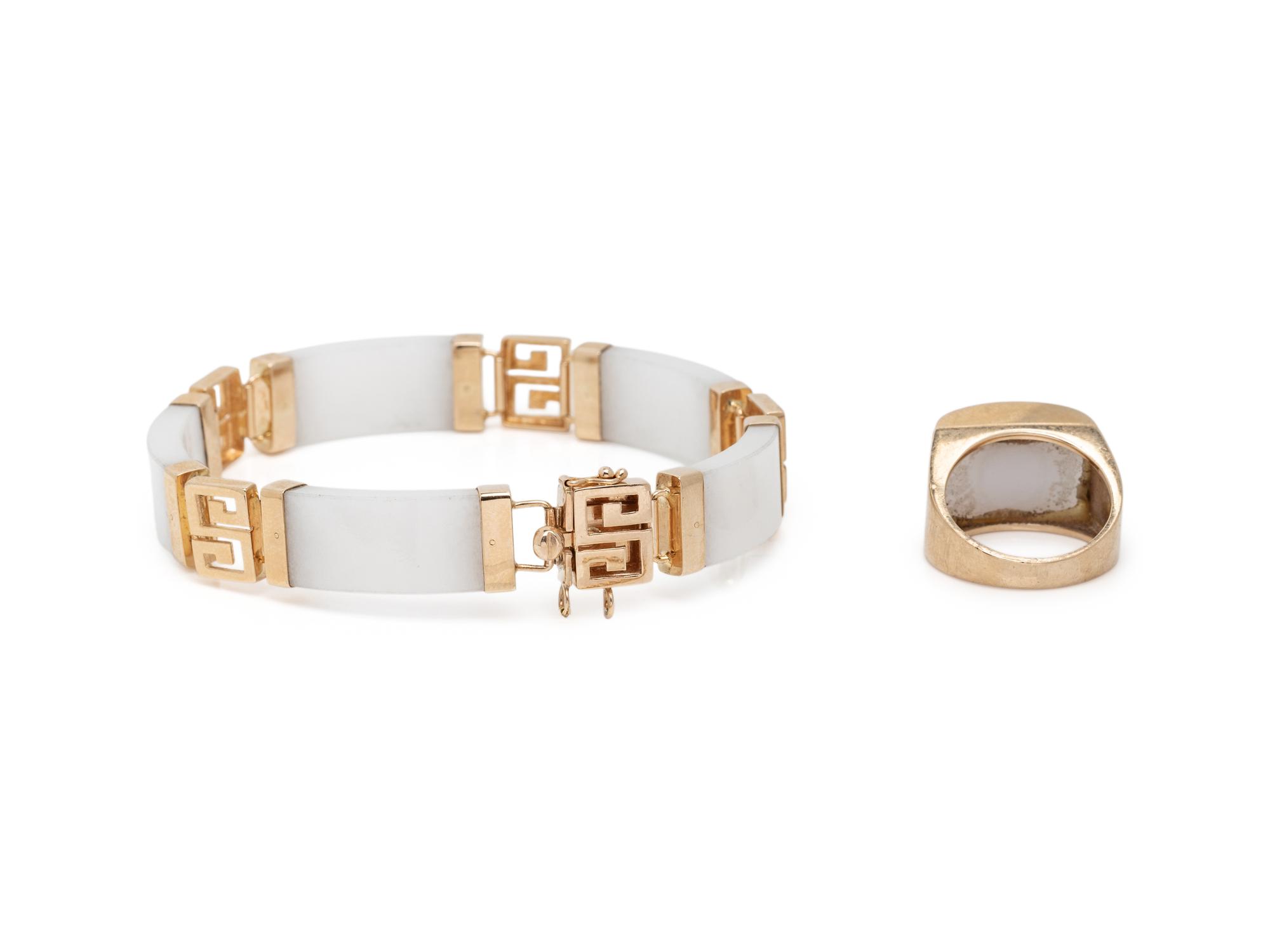 WHITE JADE AND YELLOW GOLD BRACELET AND RING