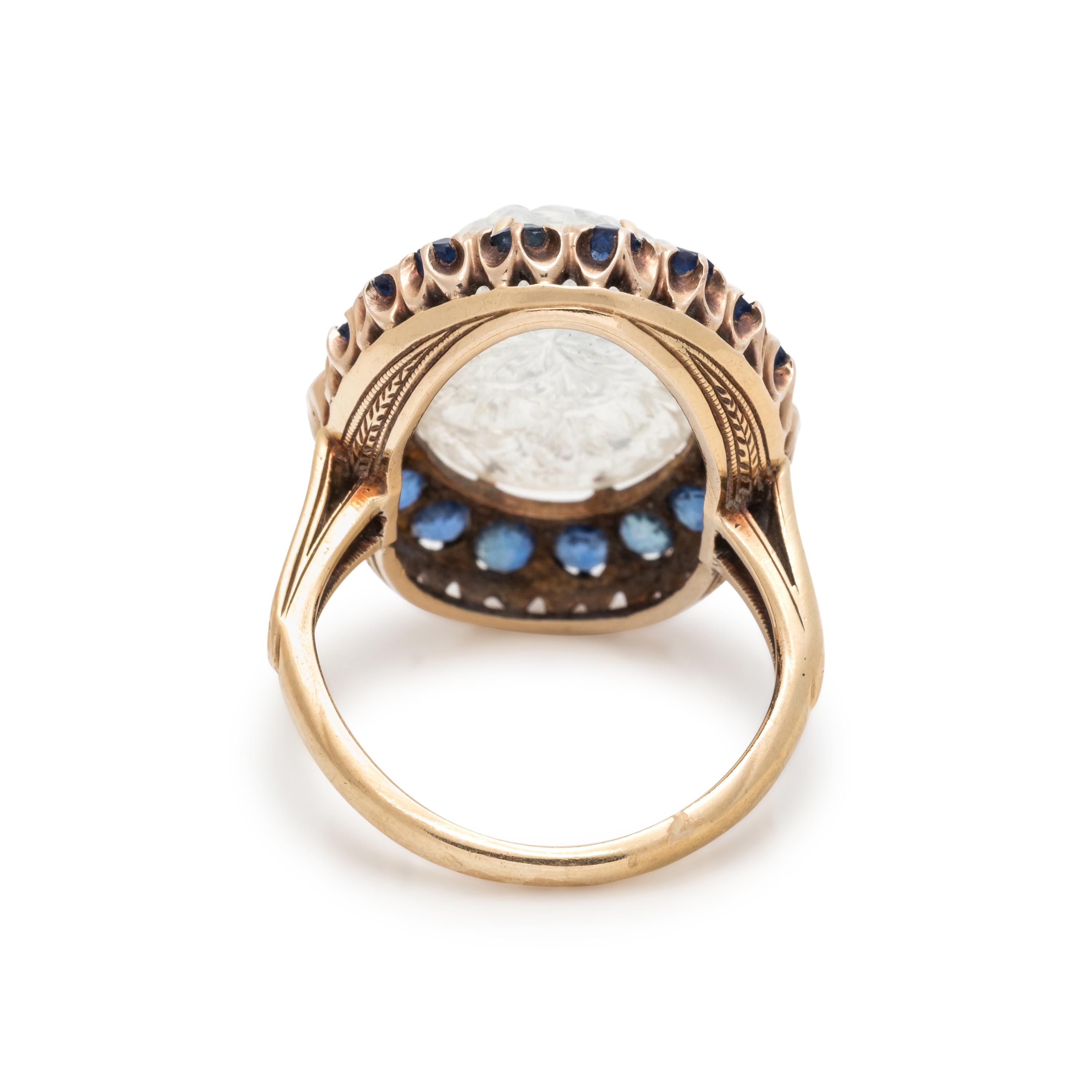 ANTIQUE, MOONSTONE, DIAMOND AND SAPPHIRE RING