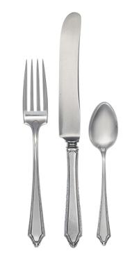 An American Silver Flatware Service, Towle Silversmiths, Newburyport, MA, Virginia Carvel pattern, comprising: 6 dinner knives 6 dinner