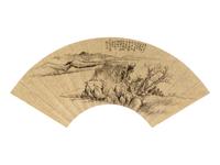 Eight Chinese Folding Fan Leaves Depicting Landscape and Flowers