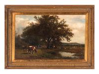 Cattle Grazing by a Pond