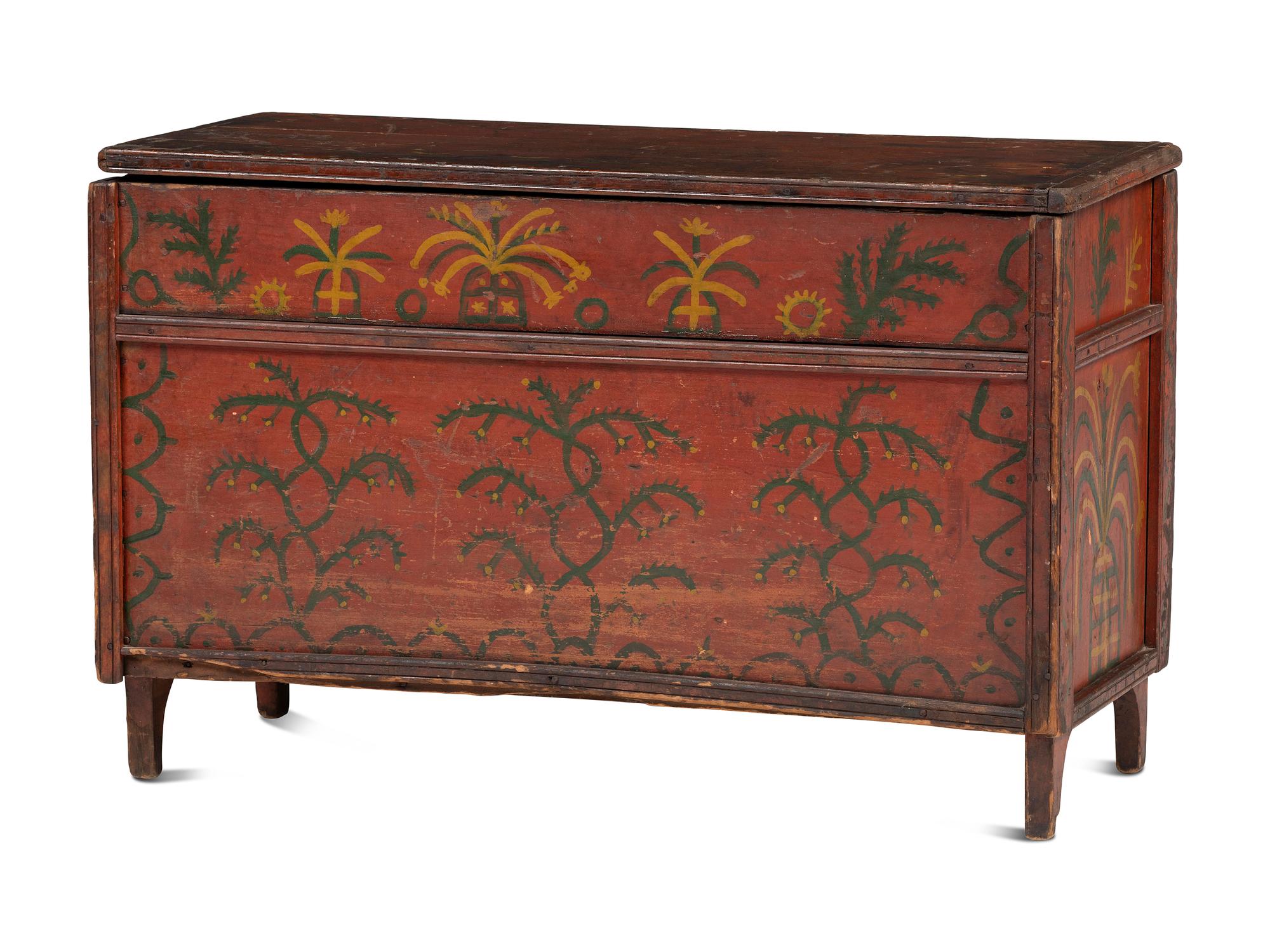 An African American Painted Cherrywood Blanket Chest