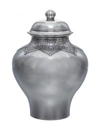 An American Silver Tea Caddy, The Sweester & Co., New York, NY, Early 20th Century, of baluster form, the neck decorated with floral an