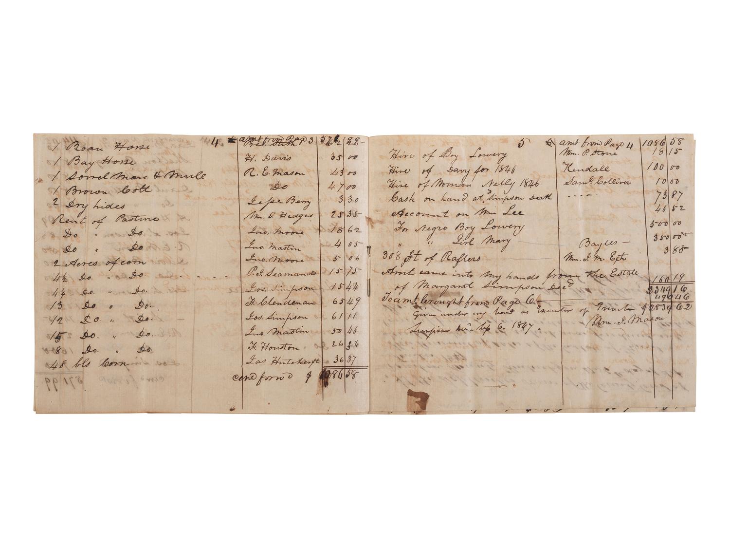 [ENSLAVEMENT & ABOLITION]. A group of 6 estate documents listing individual enslaved persons, most by name. [Bourbon County, KY]. 1831-1861.