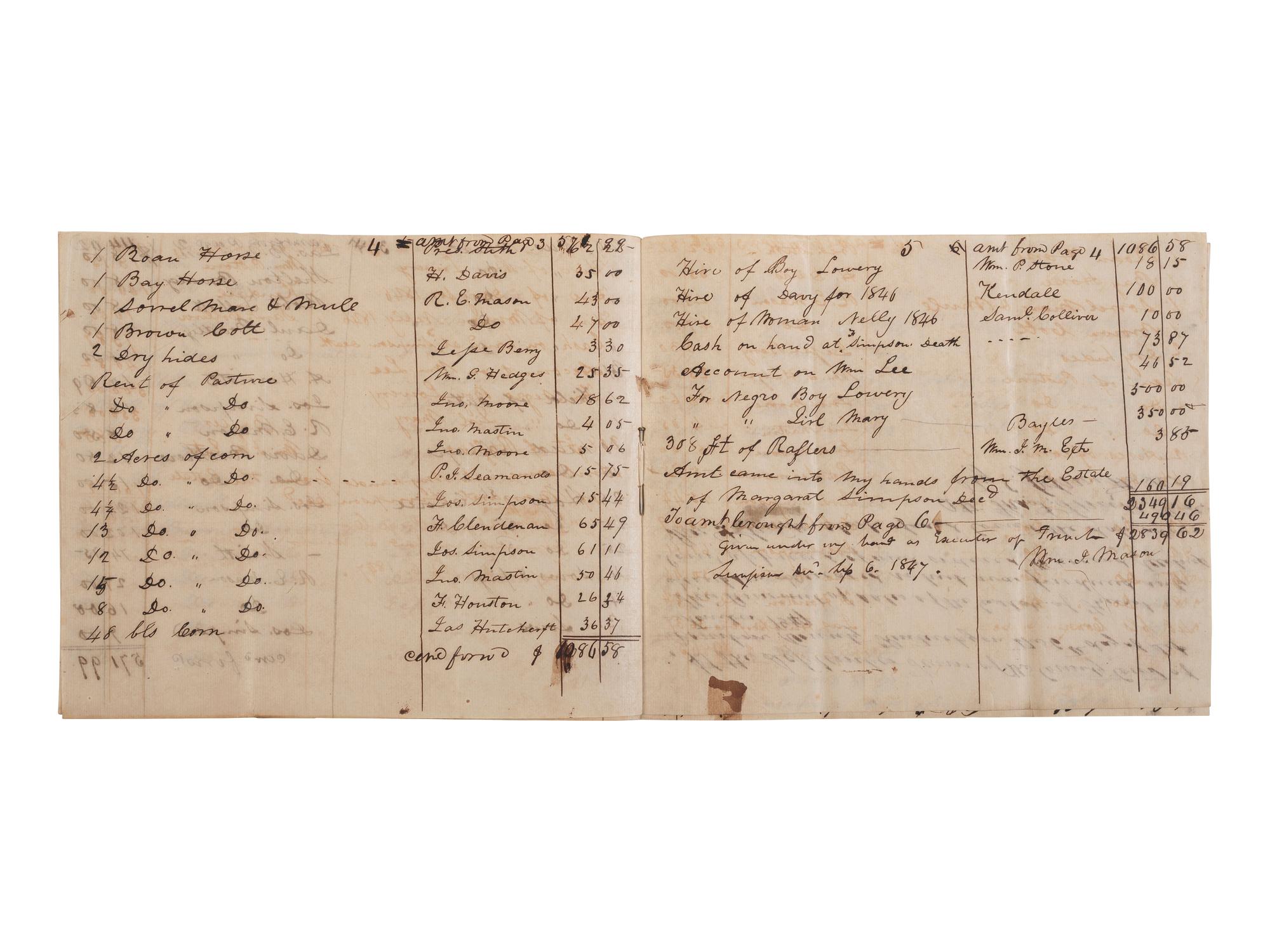 [ENSLAVEMENT & ABOLITION]. A group of 6 estate documents listing individual enslaved persons, most by name. [Bourbon County, KY]. 1831-1861.