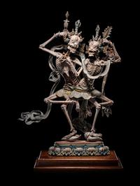 A Rare Tibetan Polychrome Wood Figure of Chitipati
