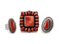 Sterling Silver Coral and Spiny Oyster Rings