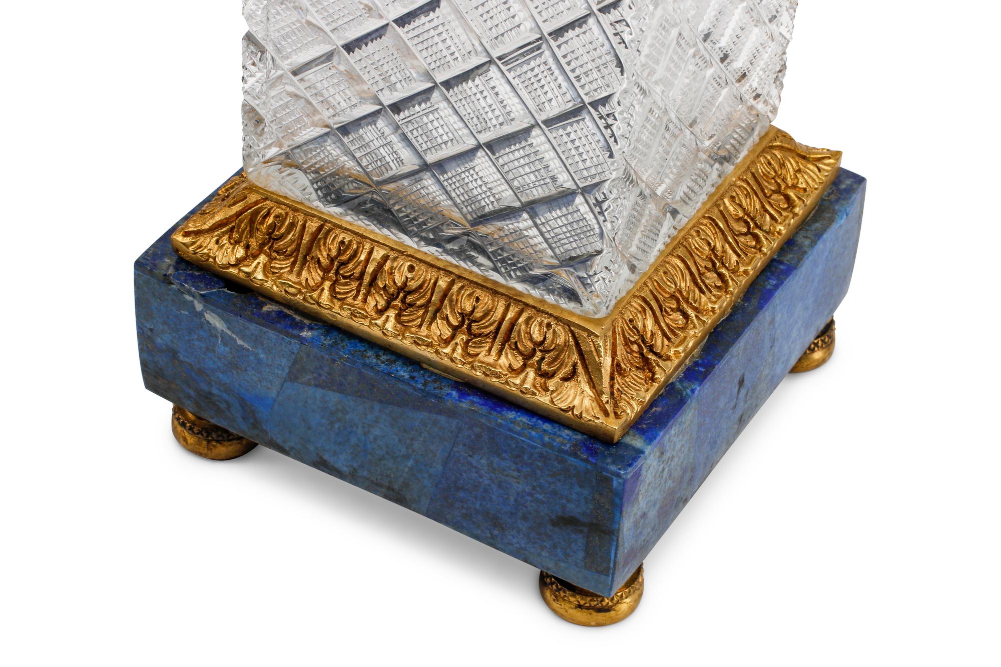 A Pair of Cut Glass, Gilt Bronze and Lapis Lazuli Urns
